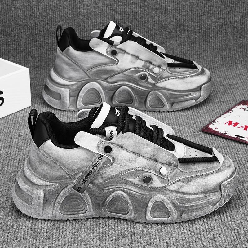 Chunky Sneaker Men Designer Distressed Sport Shoes Fashion Casual Leather Fabric Breathable Height Increased Flat Platform Shoes