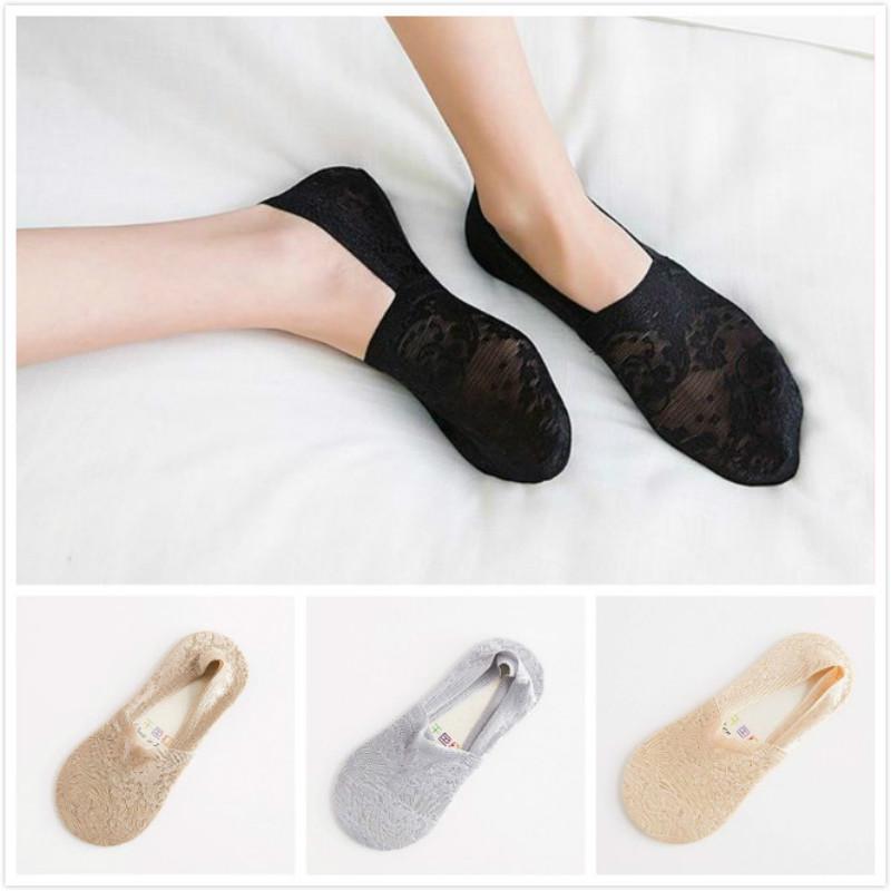 Mulheres primavera verão algodão renda antiderrapante forro invisível meias de corte baixo