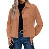 Casual Womens Color Short Solid Corduroy Button Jacket
