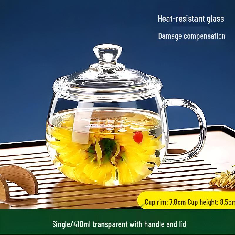 

Термостойкая боросиликатная стеклянная чашка для чая с крышкой и ручкой для мужчин и женщин - Стильный дизайн 410ml Transparent with Lid