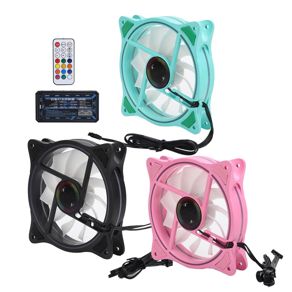 3Pcs Cooling Fans ARGB Controller 11 Fan Blades Silent Computer Air Cooler 1200rpm 12VGreen Black Pink