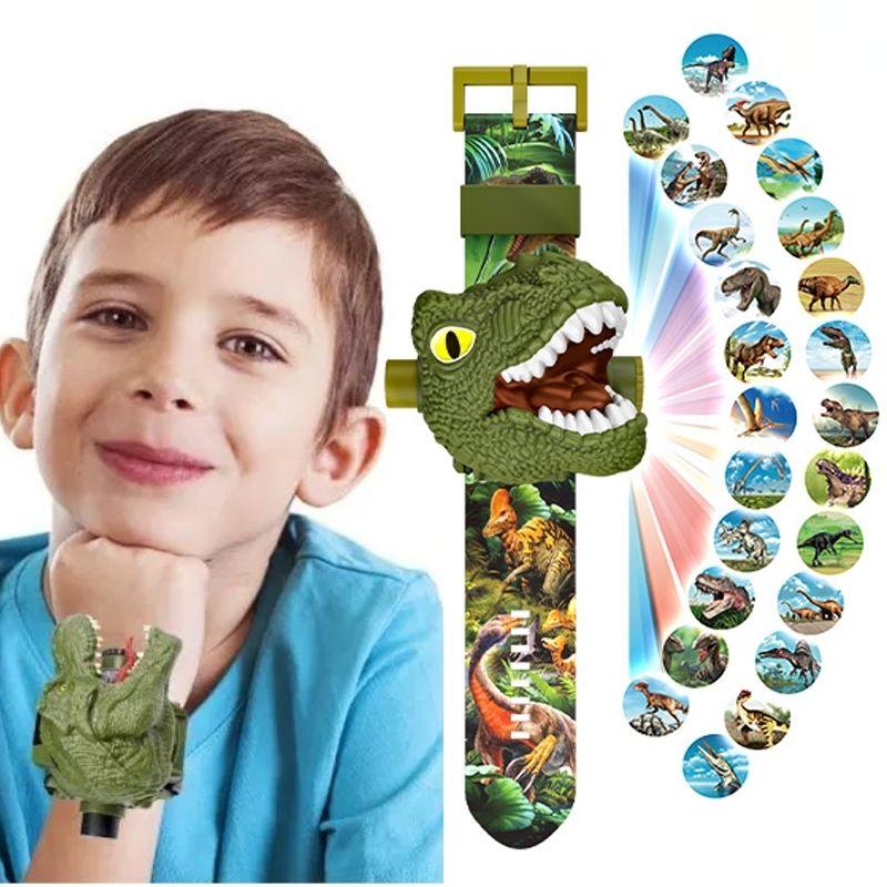 Barn Dinosaurie Projektionsklocka Projektorleksak med 24 Mönster Jul Elektronisk Klocka Utbildningsleksaker Gåva för Pojkar Flickor