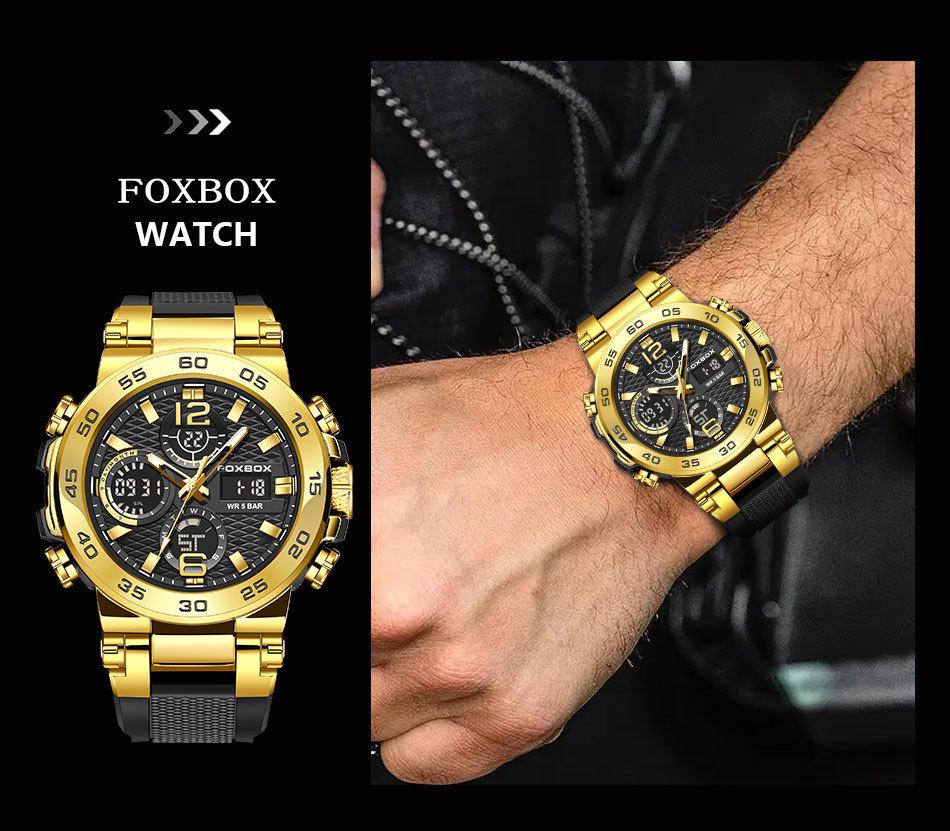 FOXBOX Multifunctional Sports Watch: Waterproof, Luminous, Dual Display.