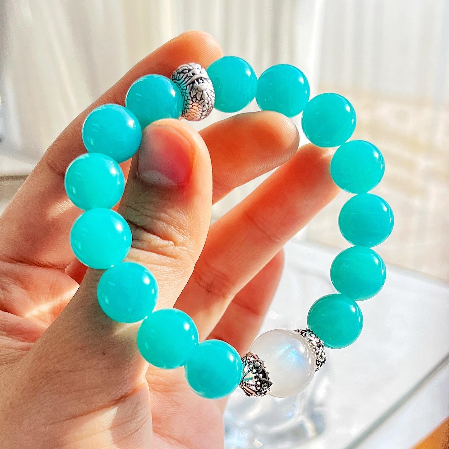 925 Silver 12-13Mm Natural Tianhe Stone White Moonstone Bracelet Bracelet