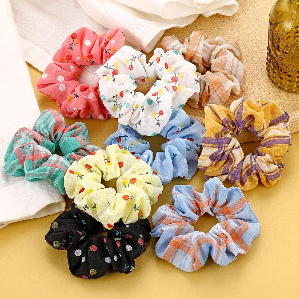 Buy 1/2Pcs Chiffon Cherry Scrunchies Elastic Hair Ties Headband