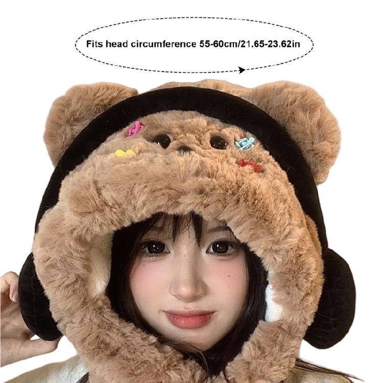 Warm Fleece Liner Earflap Hat All Age Lovely Headphones Plush Bear Hat Outdoor Activity Caps Windproof Thermal Headwear