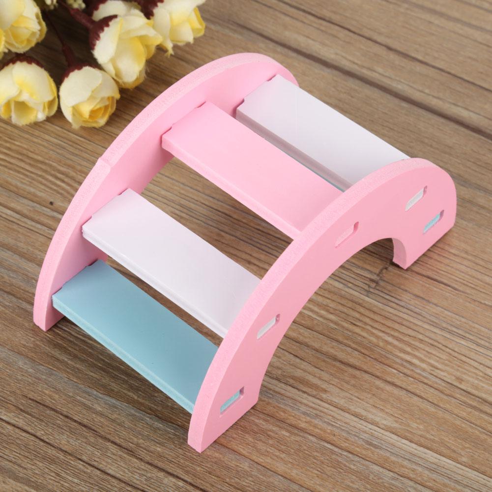 Wooden Hamster Play Bridge Toys   Seesaw Activity Cage for Pet Guinea   Mice Pink