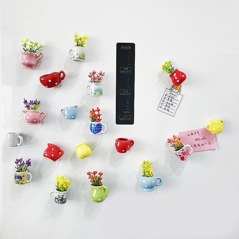 8Pieces Mini Magnetic Vases For Refrigerator Strong Hold Resins Flower Pot Fridge Magnets Kitchen Home Decoration Gift