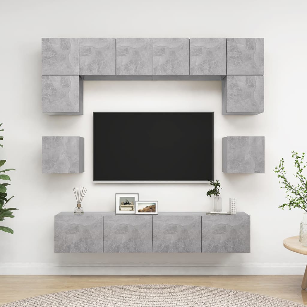 8 piece TV cabinet set concrete grey particleboard