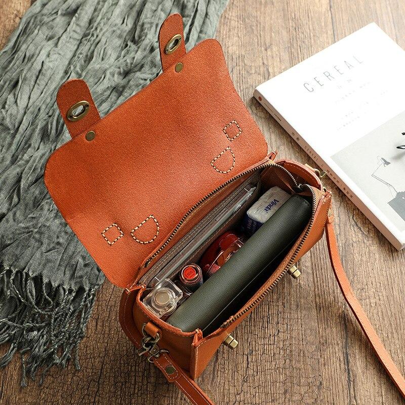Johnature Sac messager Vintage en cuir de vache véritable pour femmes, sac à main de loisirs fait à la main, sacs à bandoulière de couleur unie