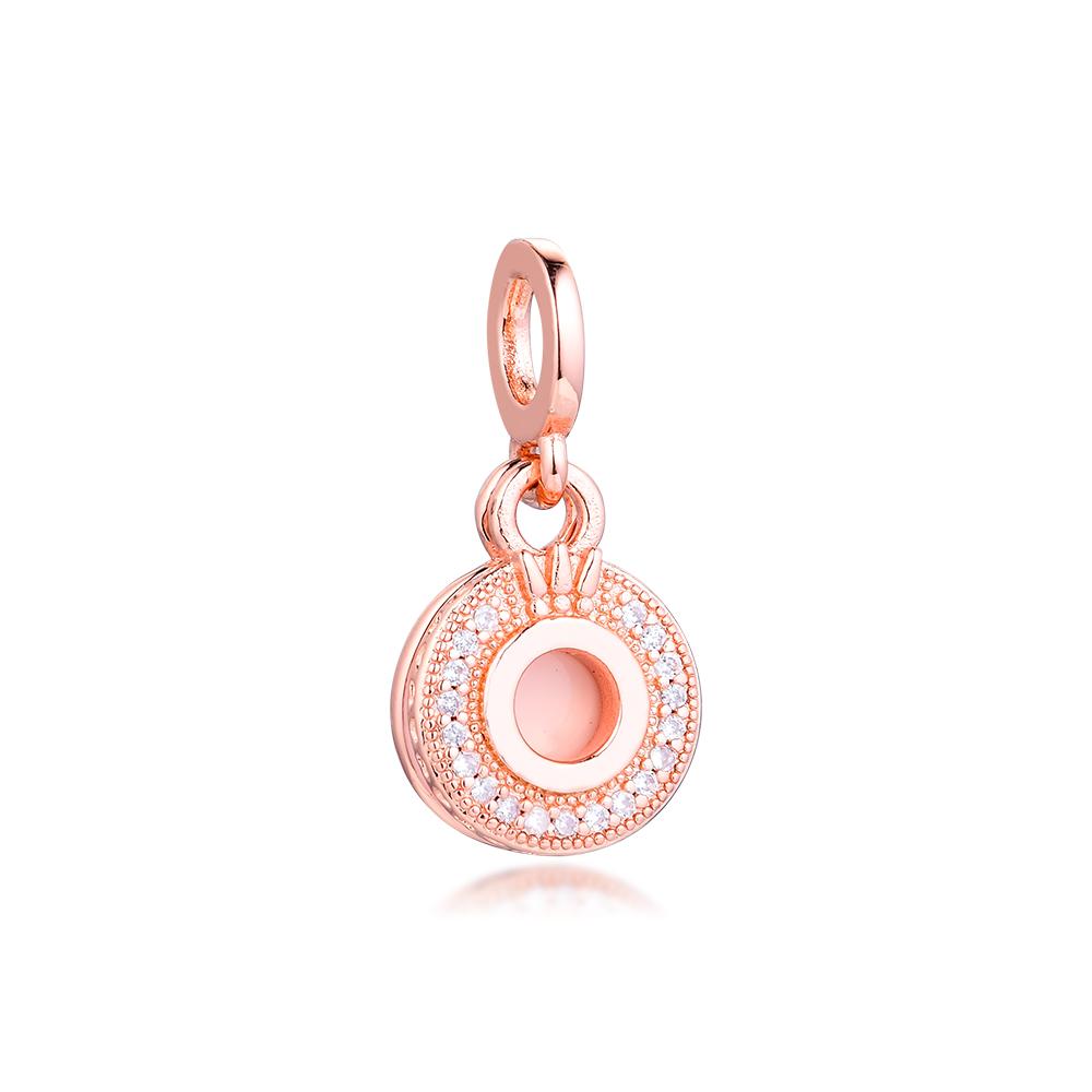 

New 925 Sterling Silver Rose Gold Sparkling Pavé Crown O Dangle Beads Fit Original Bracelet Charms Women Jewelry Making
