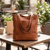 PU Leather Tote Bag with Pockets Closure, for Everyday Use Brown