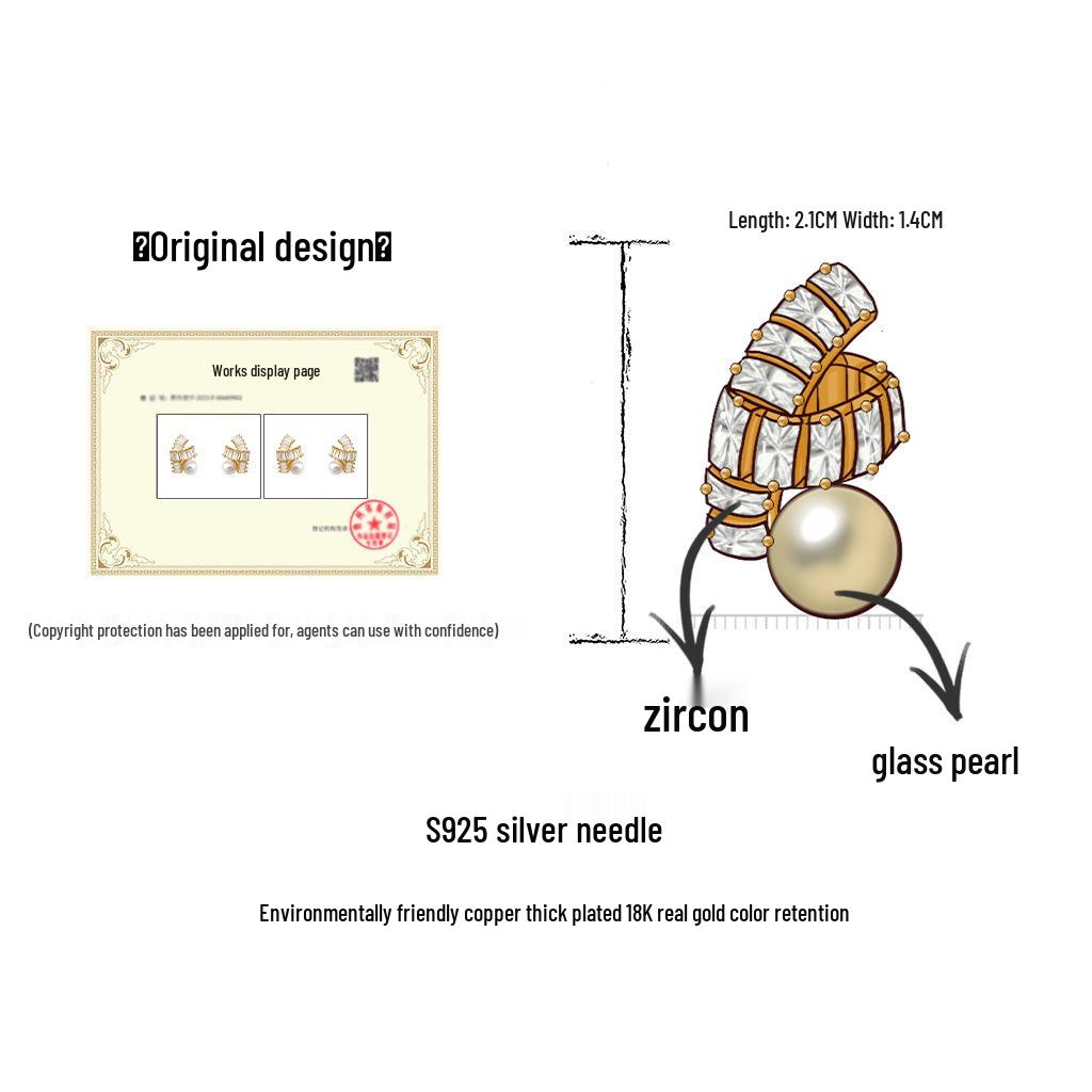 Original Gold-Plated Zircon Stud Earrings: Geometric Cross, French Retro Elegant Style