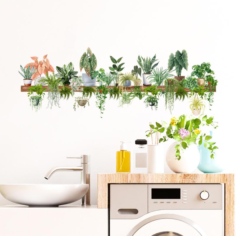 1Pc Painted Green Potted Plant Wall Stickers Living Room Kitchen Home Background Decoration Wallpaper Wall Decals Self-Adhesive