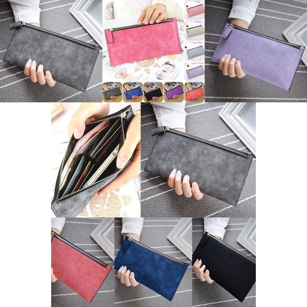New Fashionable European American Simple Matte Long Wallet Women Thin Zip Wallet Student Clutch Card Holder
