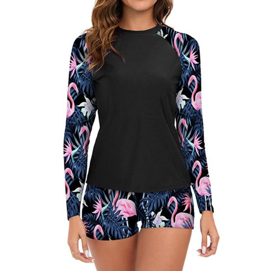 2 יח'\סט נשים בגד ים חוף מכנסיים קצרים סט עגול צוואר פרחוני שמרני סקיני מהיר יבש רך בגד ים ליידי בגדי גלישה