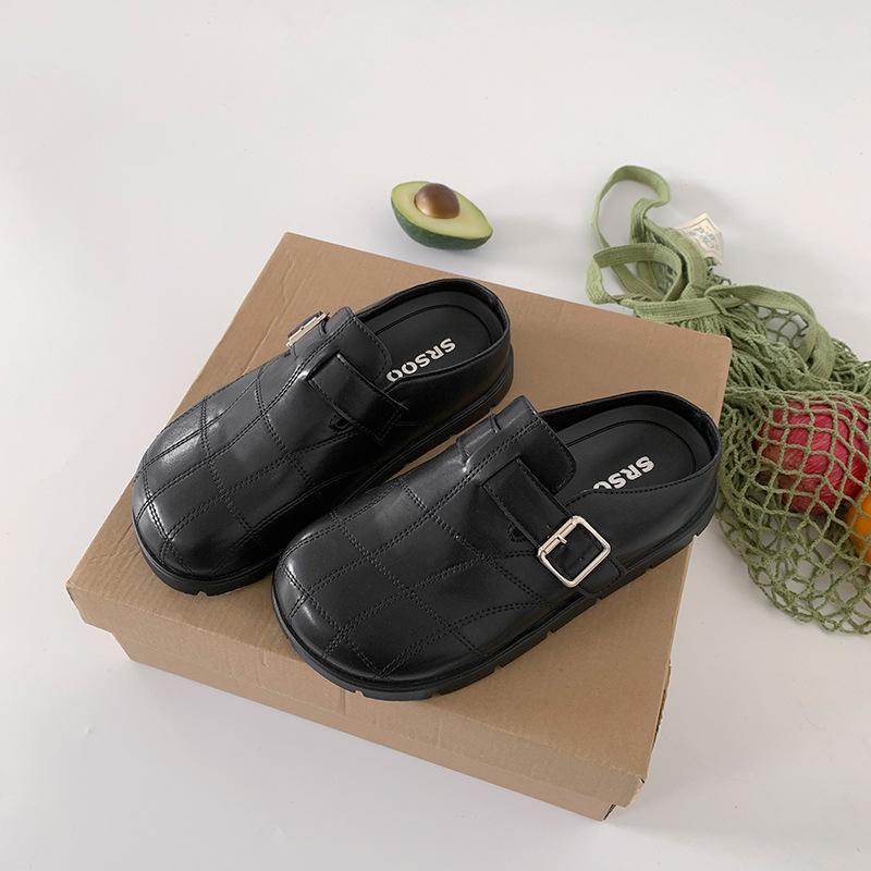 Casual and Lightweight Black Non-slip Flat-bottomed Bag Head Slippers for Women's Summer Outer Wear 2025 New Inner Height Increase Half-drag Birkenst