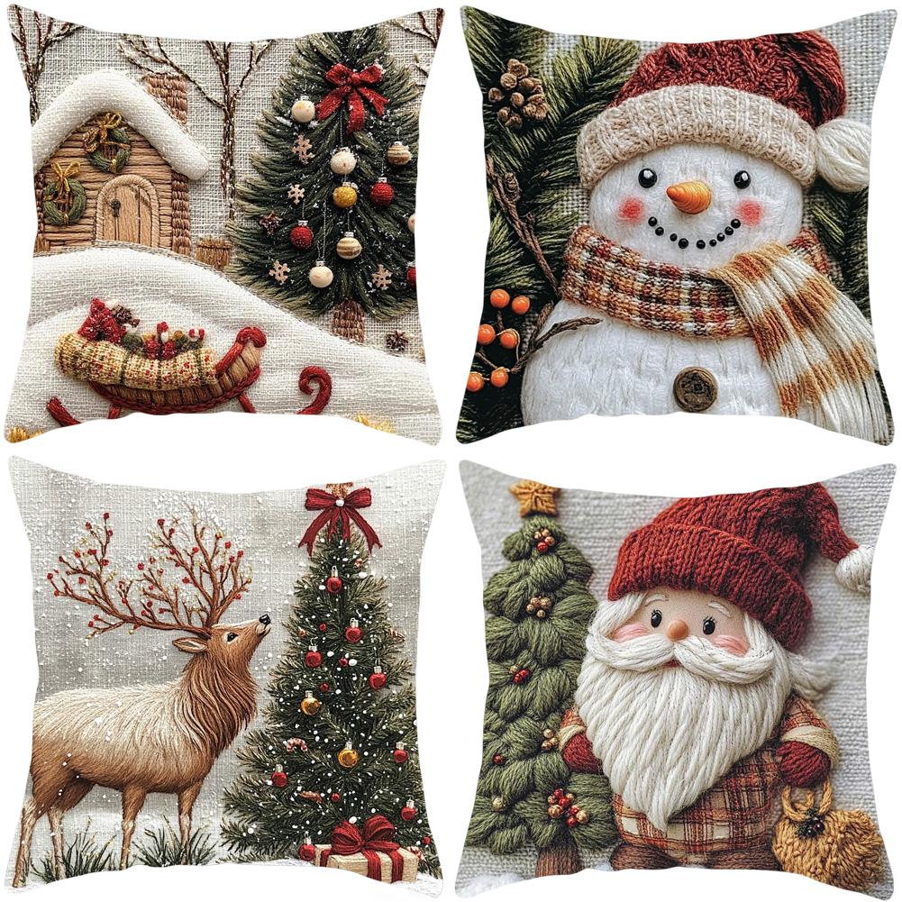 1/2/4/8PCS Festive Elk Rabbit Decorative Sofa Atmosphere Decorative Pillow 2025 NEW Christmas 2D Flat Print Pillow Cover