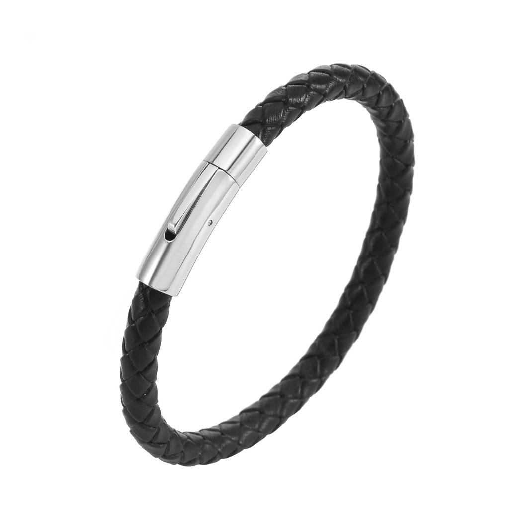 European and American Leather Bracelet Stainless Steel Snap Button Men's Woven Leather Bracelet
