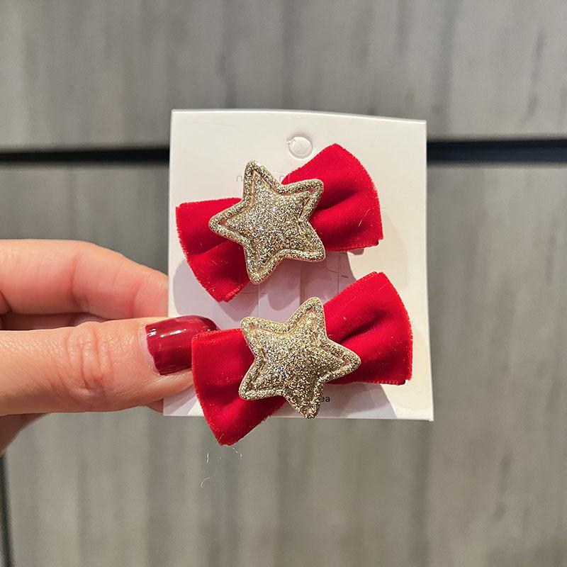 Red New Year Pearl Tassel Pompon Hair Clips for Children - Hanfu Style