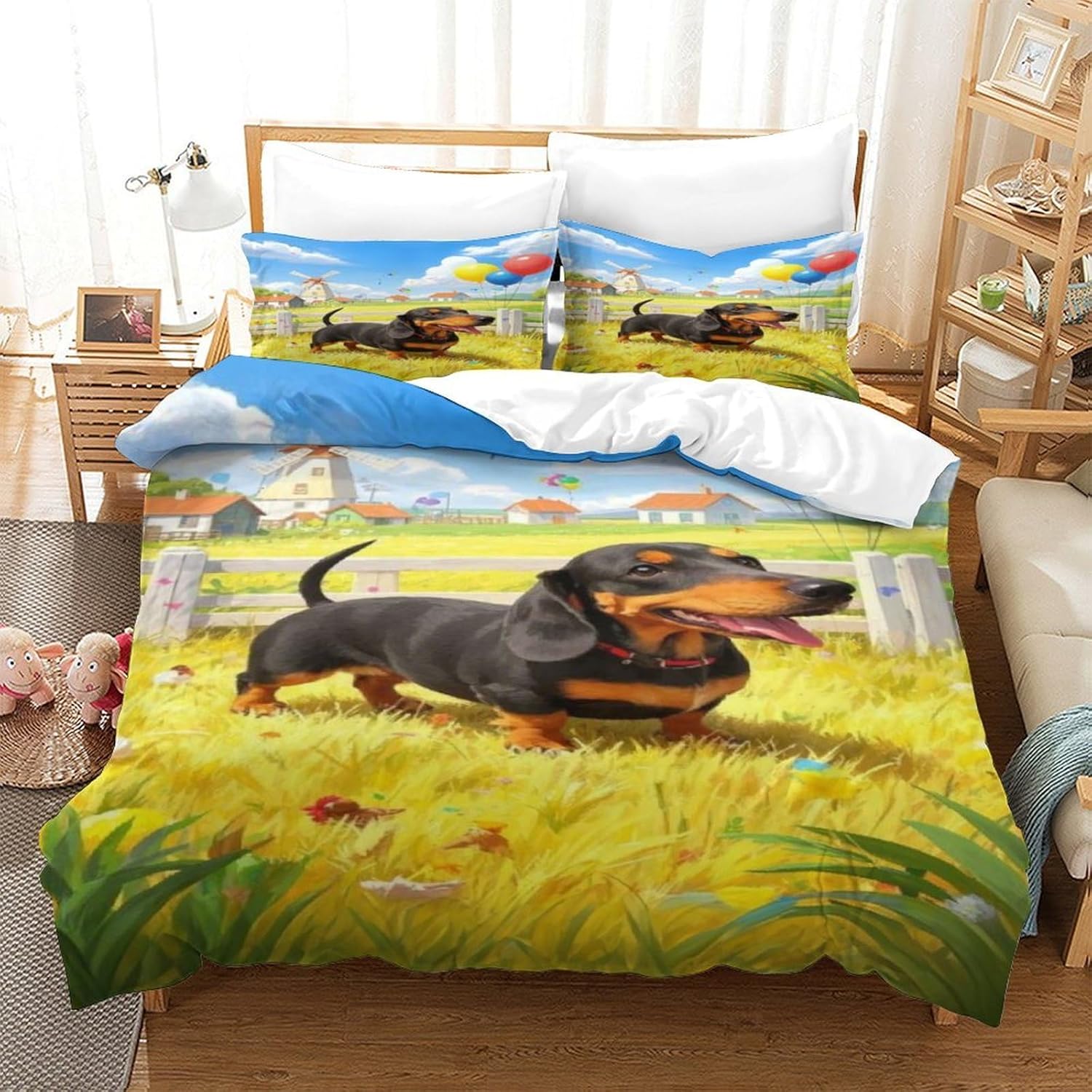 Cute Animals Dachshund 3D Printing Duvet Cover, Microfibre Bedding Set Match With Pillowcase Hidden Zipper Children Teenagers 70x140cm 2pcs&Duvet Cover