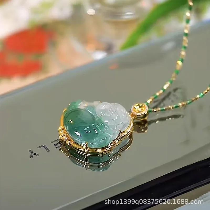Elegant Imitation Jade Laughing Buddha Pendant Necklace for Women