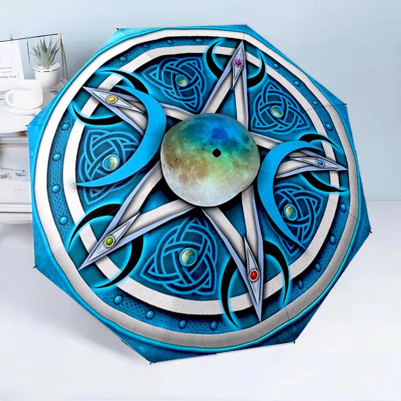 Celtic Moon Pentagram Art 8-Frame for Travel, camping, Casual Lightweight Portable Umbrella, Essential for every family Holidays Birthday Gift