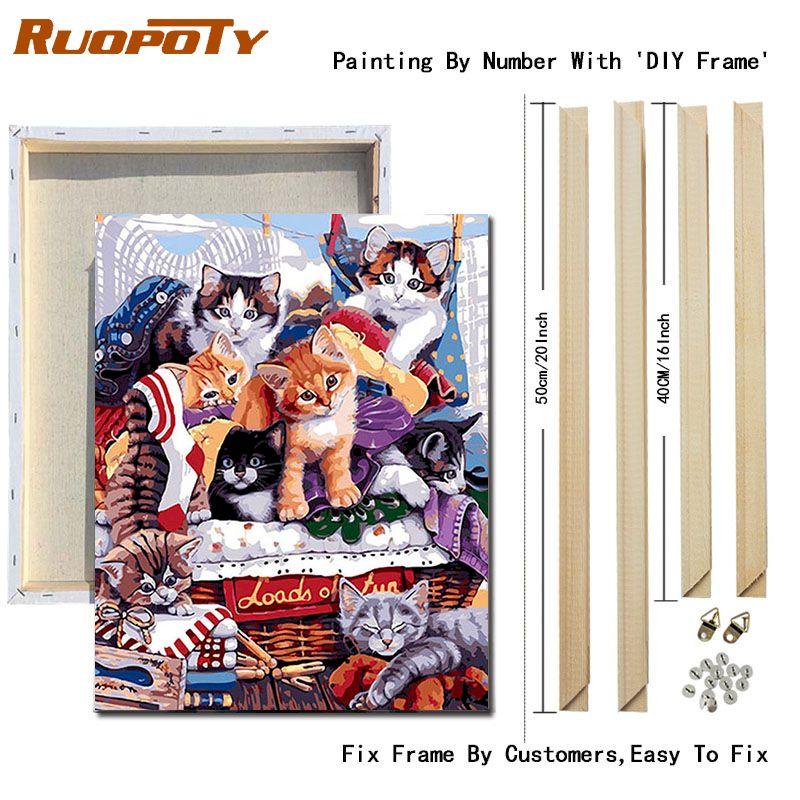 

Ruopoty DIY рамка красочные животные DIY картины по номерам наборы ручная роспись маслом акриловая картина украшение дома 40x50 см