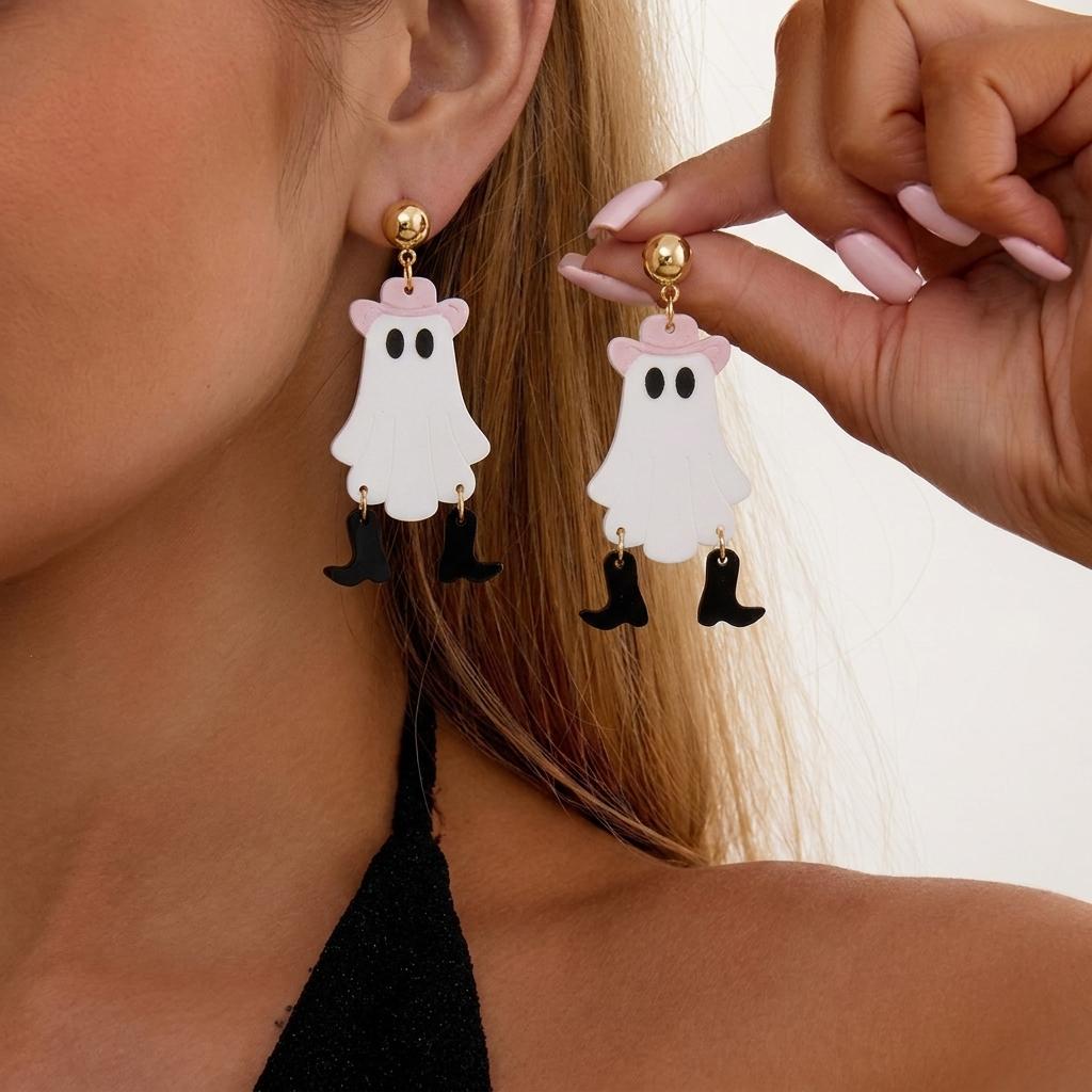 Creative Halloween Ghost Pumpkin Dangle Earrings for Women Lightweight Cartoon Bat Cat Flower Earrings Festival Jewelry Gifts