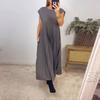 Moda de Verano Vestido Sólido de Talla Grande Mujer Cuello Redondo Manga Corta Suelto Plisado Vestidos Casuales Mujer Elegante Vintage Sencillo Slim Vestido de Dama 25546