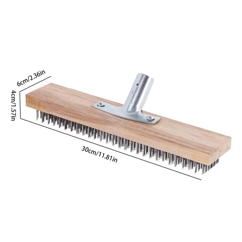 Wire Push Broom 30cm Floor Wire Broom Portable Garden Cleaning Broom Reusable Scratch Brush Leaf Rake with Wooden Handle Socket