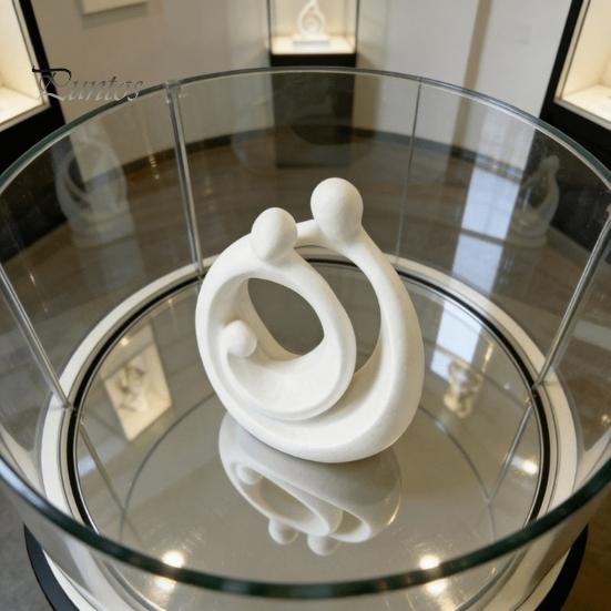 High-end Art Furnishings 3D Printed Abstract Holy Family Statue, Minimalist White Circular Embracing Sculpture, Modern TV Cabinet Ornaments Aesthetic