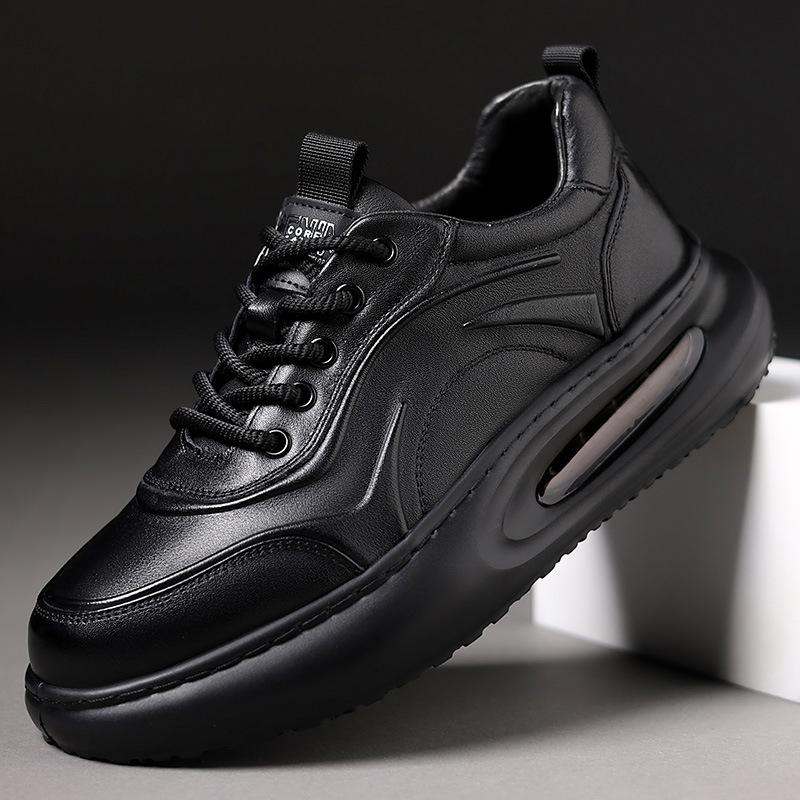 Autumn New Leather Men's Shoes Trendy Shoes Thick Sole Heightening Dad Shoes Versatile Air Cushion Light Sports Casual Shoes Men