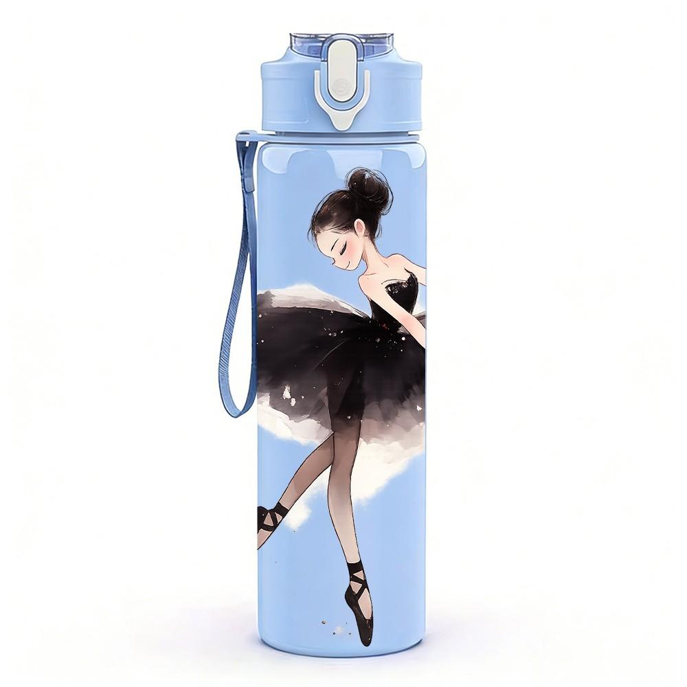 1PC Black Dress Ballerina Dancer Print 750ml Color Plastic Sports Water Bottle Leakproof Flip Straw Lid Suitable for Sports Office Home Use