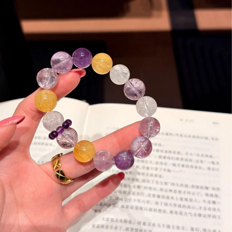 Gold Mist Purple Natural Amethyst Crystal Bracelet Women Fashion Healing Stone Jewelry