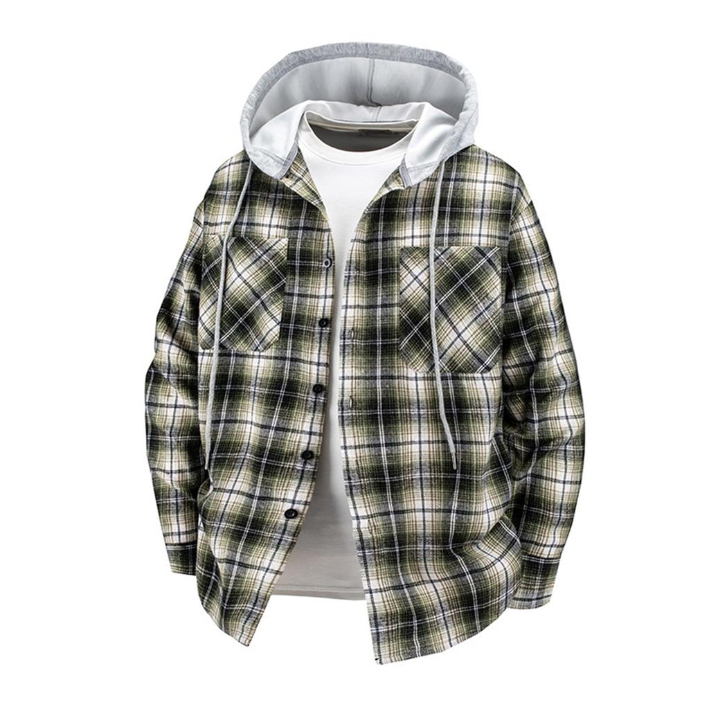 Men's Oversized Casual Hooded Plaid Shirt