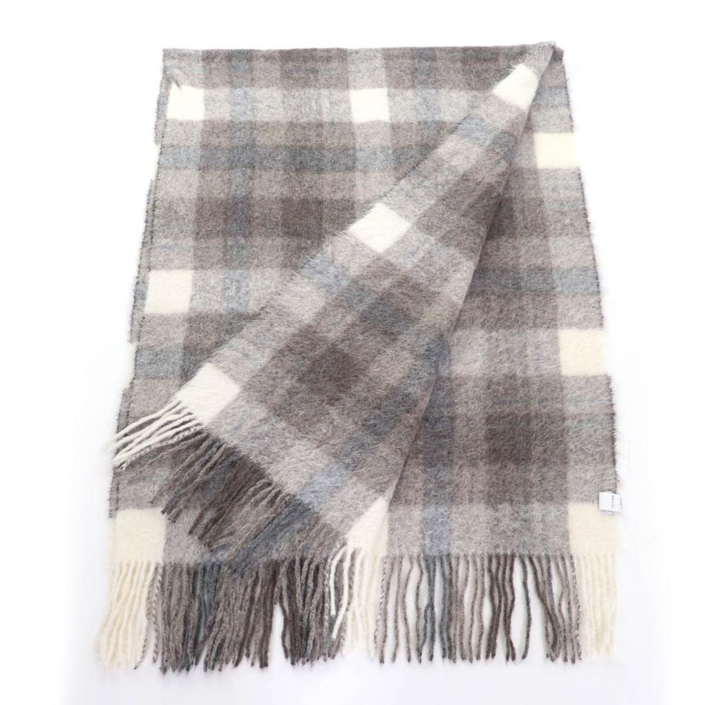 Excellent Brunello Cucinelli Shawl Large Checked Fringed Scarf Gray White Alpaca Women Used