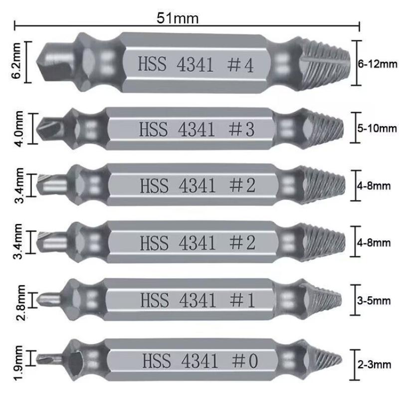 6Pcs Damaged Screw Extractor Broken Bolt Stripped Set Double Head Tool Disassemble Stud Slip Teeth Demolish Remover
