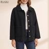 ZANZEA Women Casual Turn Down Collar Long Sleeve Spring Woolen Jackets