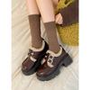 Black British style velvet thick heel thick sole Mary Jane small leather shoes autumn and winter heightening warm cotton shoes