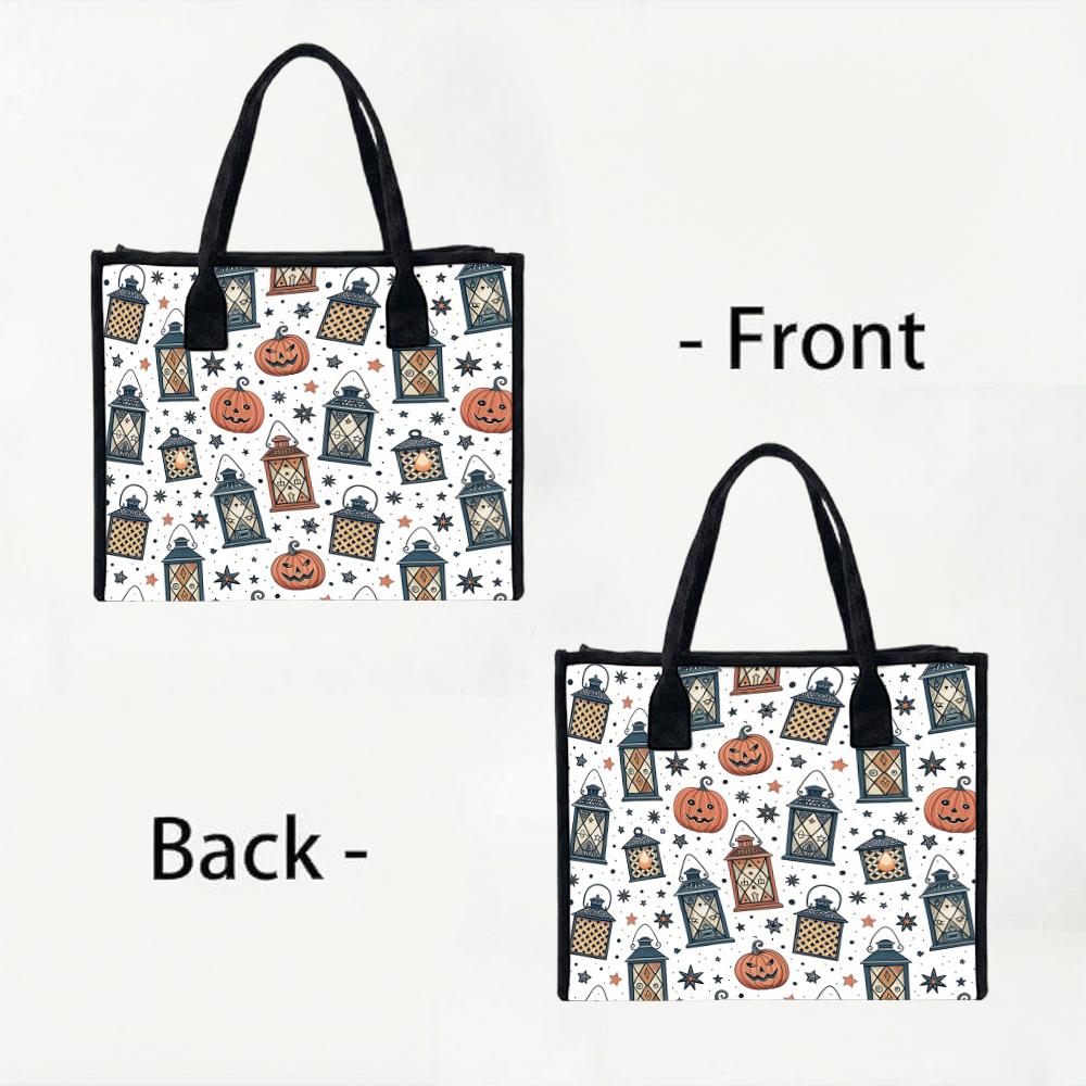 Halloween Pumpkin Lantern Printed Casual Tote Bag for Women Fashion Daily Use Shopping Handbag