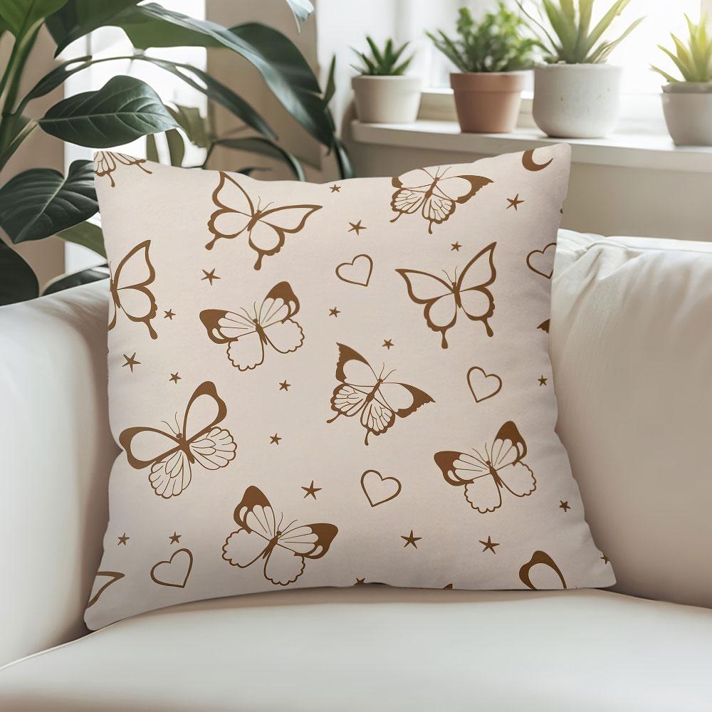 Beige Butterfly Square Jacquard Pillow Cover for Sofa Office Waist Cushion Cover Home Decorative Pillowcase