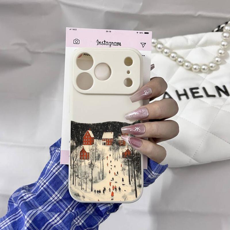 Village Winter Scene Print Phone Case For iPhone 17 Pro 16 14 15 13 12 11 Pro Max X XR XS 7 8 16 Plus SE20 Silicone Soft Cover