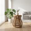 Eco Decx Rattan Woven Plant Stand for Living Room | Indoor Outdoor Bamboo Plant Stand with Tiered Design & Wooden Top |  46 X 46 X 57 Cm