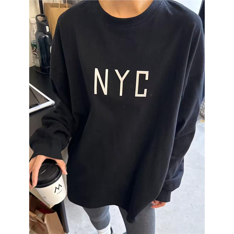 

SANBARA Women s Autumn/Winter Loose Printed Long Sleeve Cotton Top T-Shirt One Size чорний