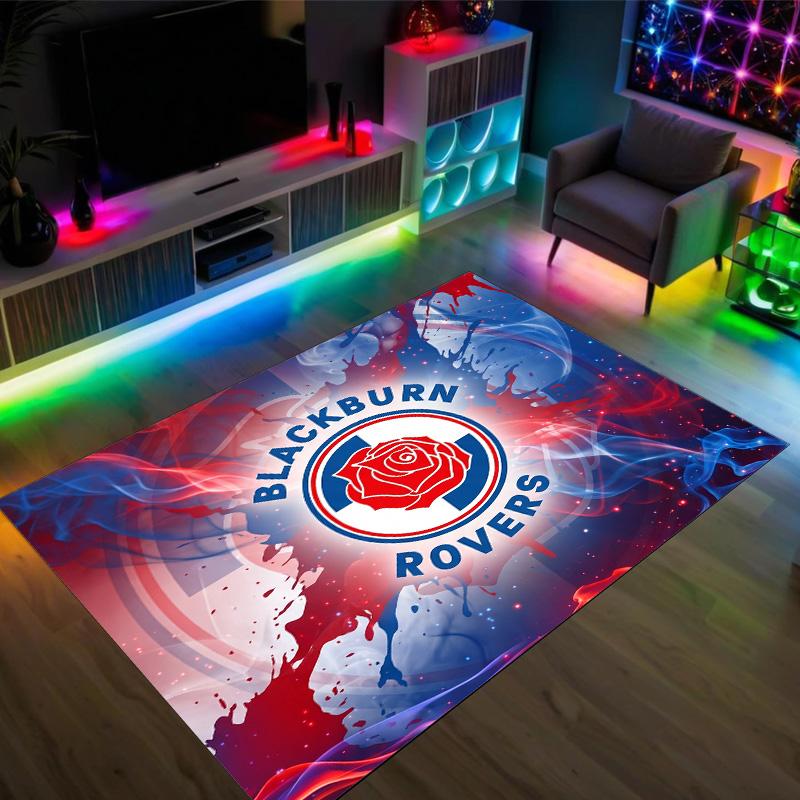 Blackburn Rovers Football Design Crystal Velvet Carpet Cozy Non?Slip Printed Rug For Bedroom Living Room Entrance