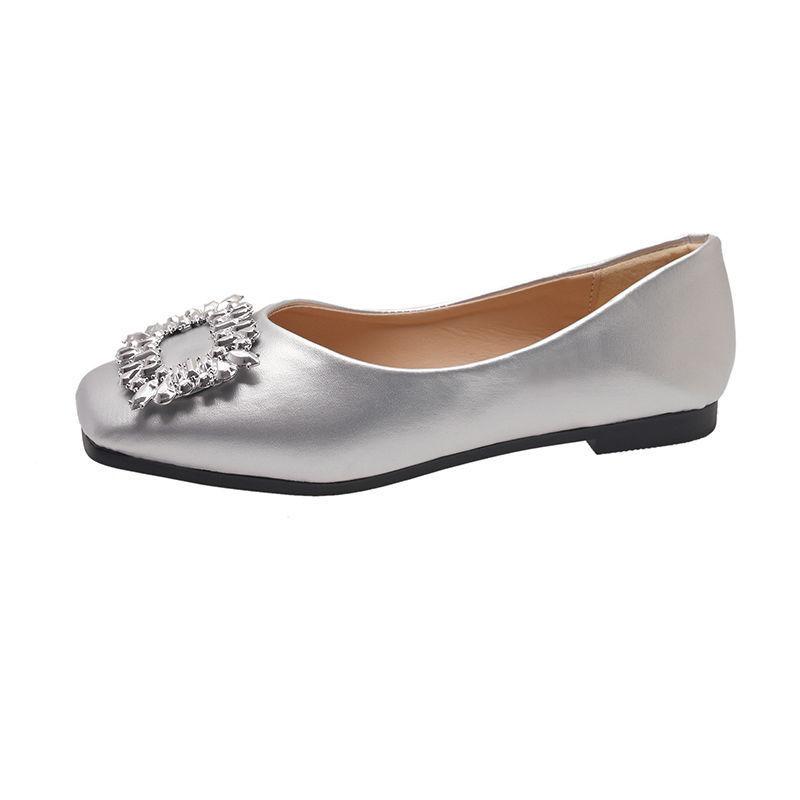 Design Sense Black Square Head Temperament Low Heel Single Shoes Rhinestone High Heels Versatile Commuter Women's Shoes