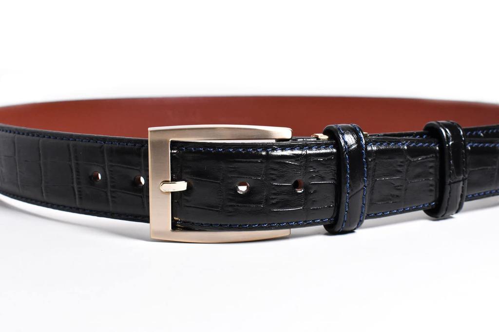 [Prairie Ginza] Genuine Leather Crocodile Embossed Belt NB20710 Men's Black Free Size (Waist Size Up To 95cm)