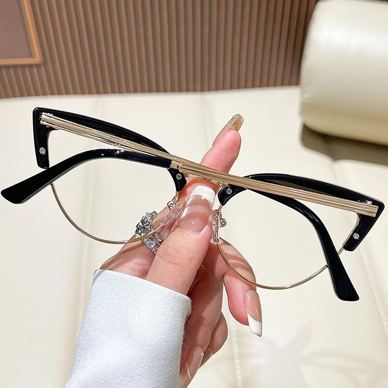 Metal Cat's Eye Reading Glasses Half Frame Anti-blue Light HD Reading Glasses Women's Grade Presbyopia Glasses Diopters To +4.0