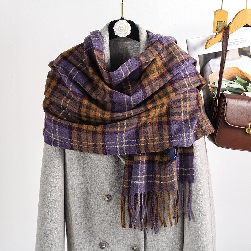 Korean version of imitation cashmere plaid scarf women's autumn and winter thickened warm scarf student versatile scarf live broadcast explosion